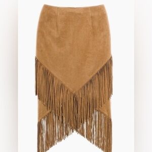 NWOT Chico’s Faux-Suede Fringe Midi Skirt In Camel Size 0 ( US 4 )